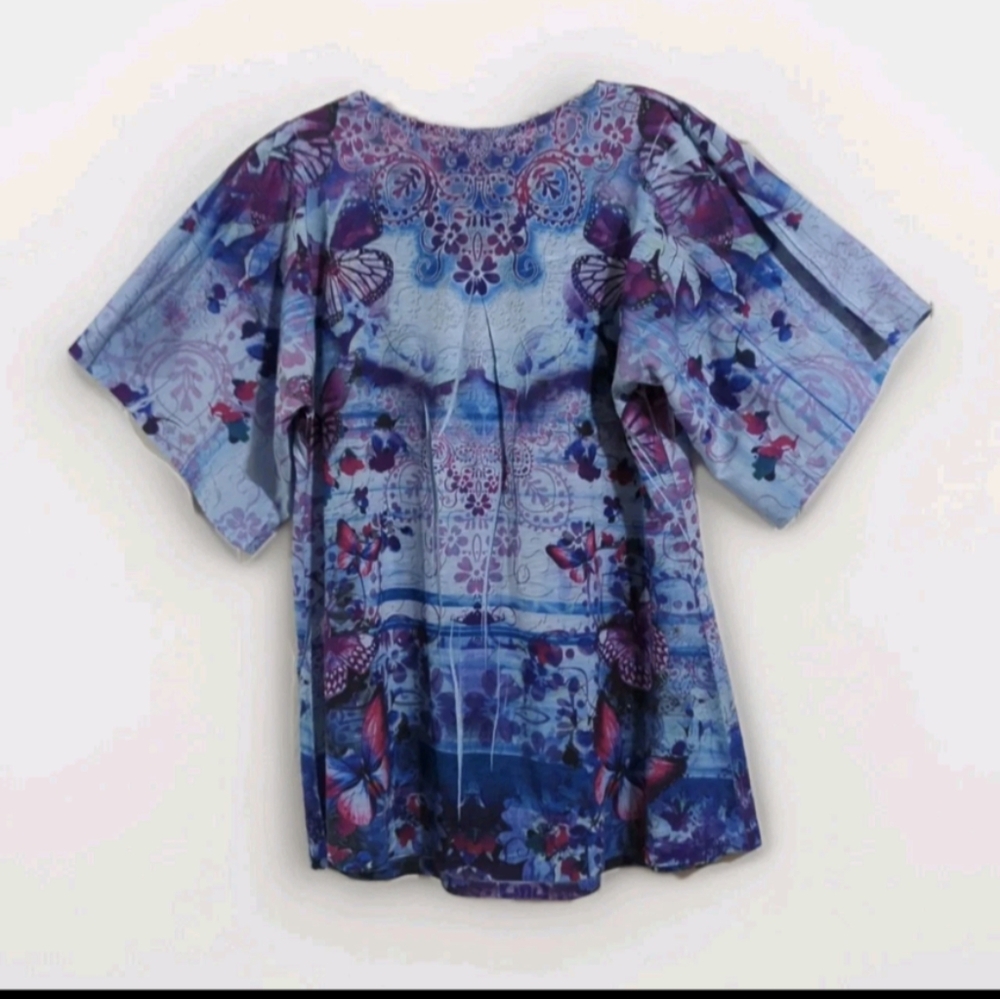 Butterflies Beaded Short Sleeve Live and Let Live Size Med Top - Picture 3 of 13